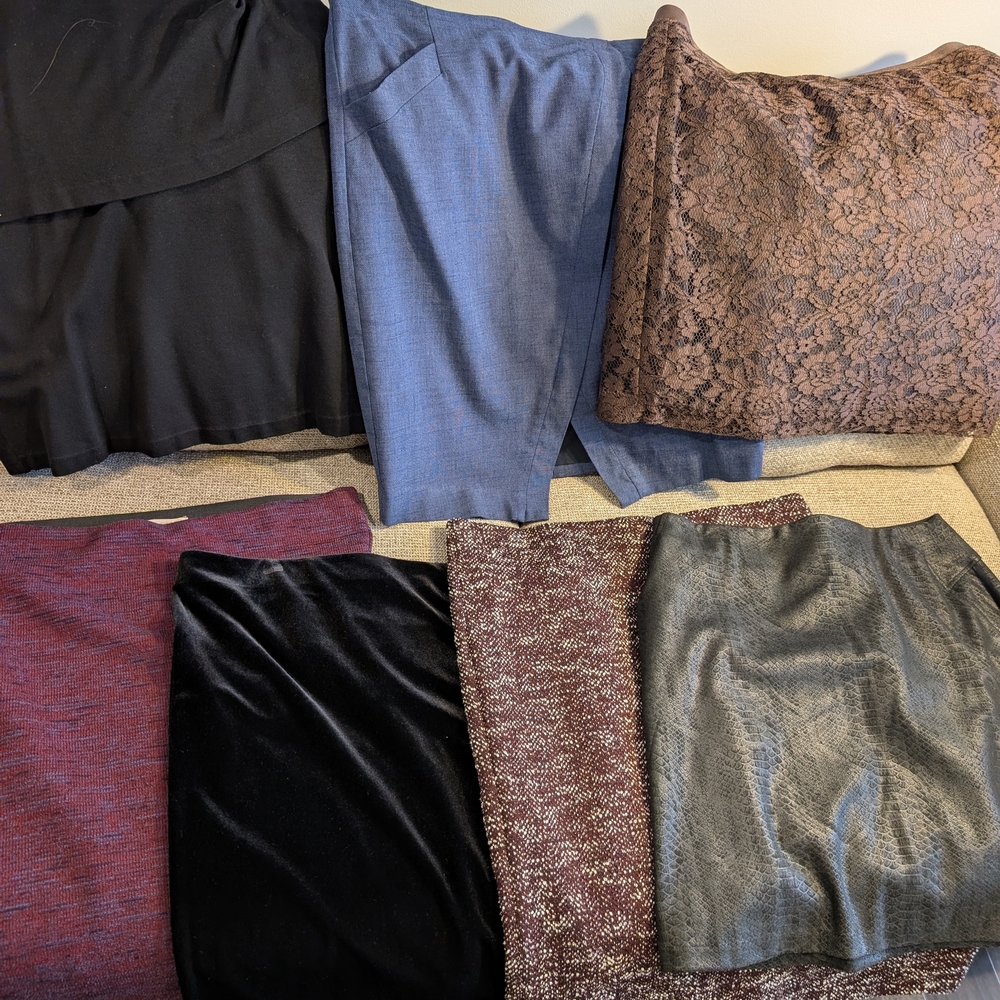 LOFT Mixed Color Pencil Skirt Bundle - Black, Blue, Brown, Burgundy, Gray